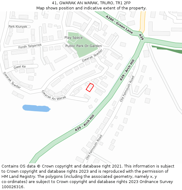 41, GWARAK AN WARAK, TRURO, TR1 2FP: Location map and indicative extent of plot