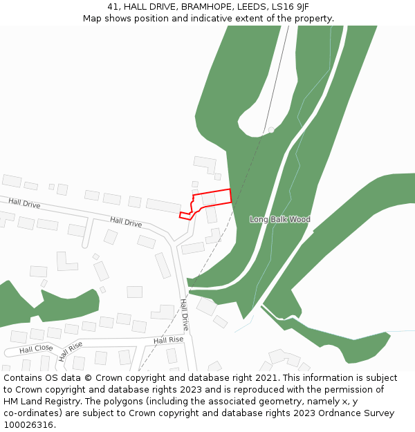41, HALL DRIVE, BRAMHOPE, LEEDS, LS16 9JF: Location map and indicative extent of plot