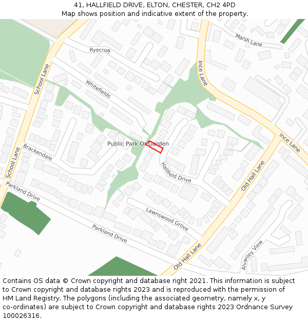 41, HALLFIELD DRIVE, ELTON, CHESTER, CH2 4PD: Location map and indicative extent of plot