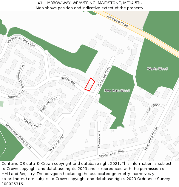 41, HARROW WAY, WEAVERING, MAIDSTONE, ME14 5TU: Location map and indicative extent of plot