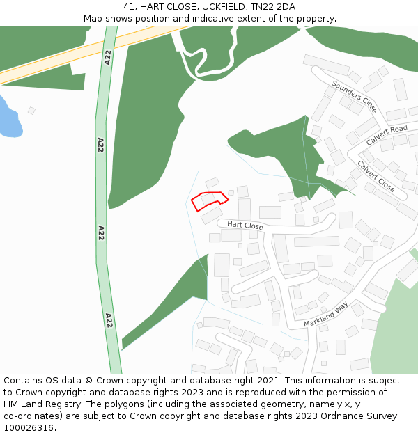 41, HART CLOSE, UCKFIELD, TN22 2DA: Location map and indicative extent of plot