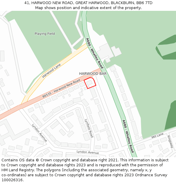 41, HARWOOD NEW ROAD, GREAT HARWOOD, BLACKBURN, BB6 7TD: Location map and indicative extent of plot