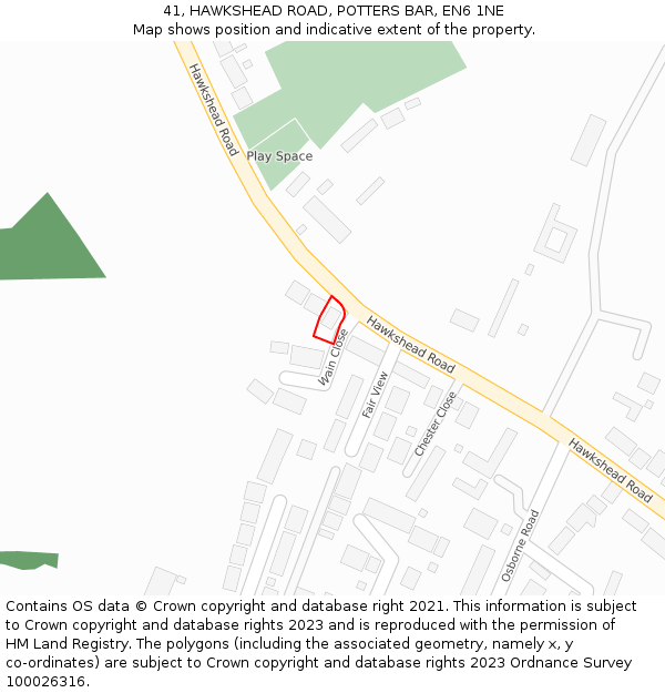 41, HAWKSHEAD ROAD, POTTERS BAR, EN6 1NE: Location map and indicative extent of plot