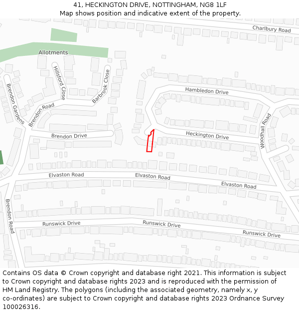 41, HECKINGTON DRIVE, NOTTINGHAM, NG8 1LF: Location map and indicative extent of plot