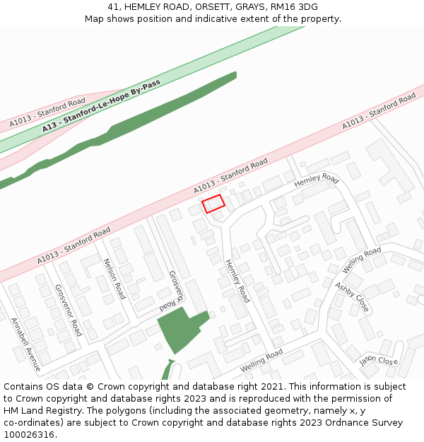 41, HEMLEY ROAD, ORSETT, GRAYS, RM16 3DG: Location map and indicative extent of plot