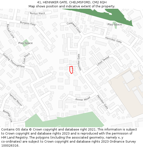 41, HENNIKER GATE, CHELMSFORD, CM2 6QH: Location map and indicative extent of plot
