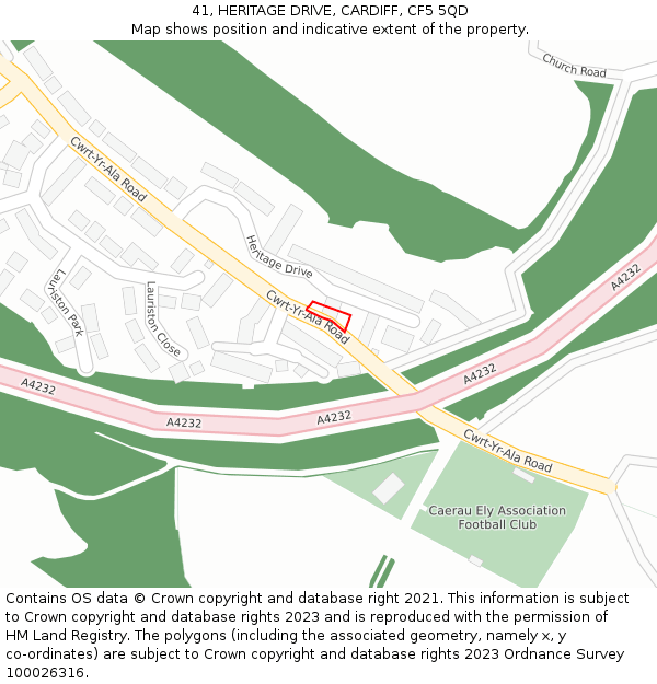 41, HERITAGE DRIVE, CARDIFF, CF5 5QD: Location map and indicative extent of plot