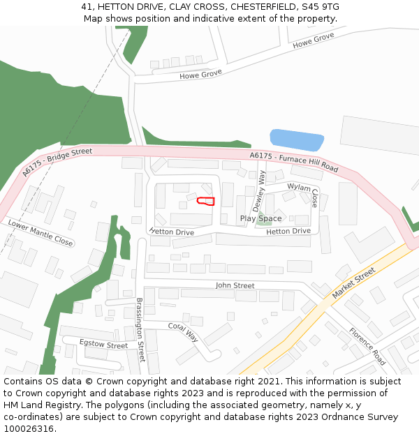 41, HETTON DRIVE, CLAY CROSS, CHESTERFIELD, S45 9TG: Location map and indicative extent of plot