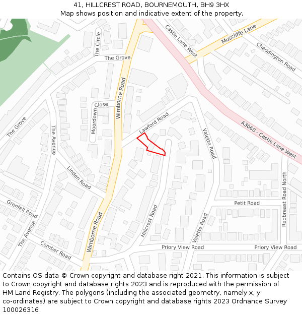 41, HILLCREST ROAD, BOURNEMOUTH, BH9 3HX: Location map and indicative extent of plot