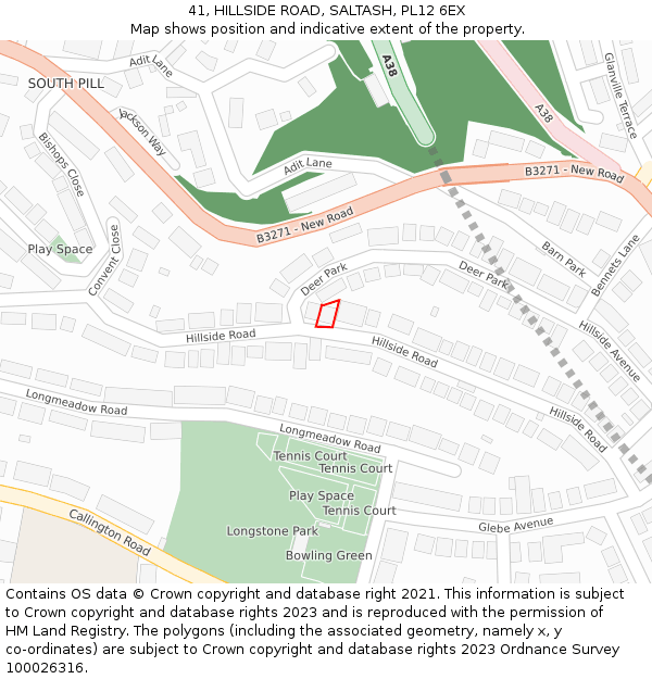 41, HILLSIDE ROAD, SALTASH, PL12 6EX: Location map and indicative extent of plot
