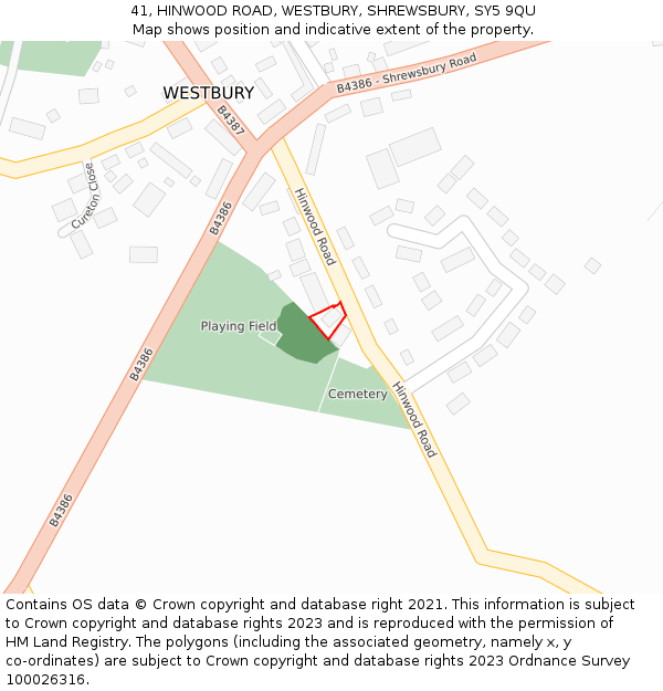 41, HINWOOD ROAD, WESTBURY, SHREWSBURY, SY5 9QU: Location map and indicative extent of plot