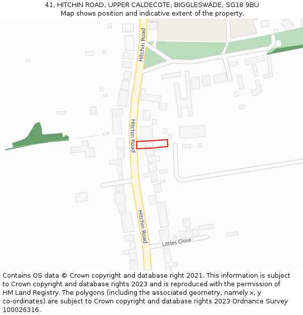41, HITCHIN ROAD, UPPER CALDECOTE, BIGGLESWADE, SG18 9BU: Location map and indicative extent of plot