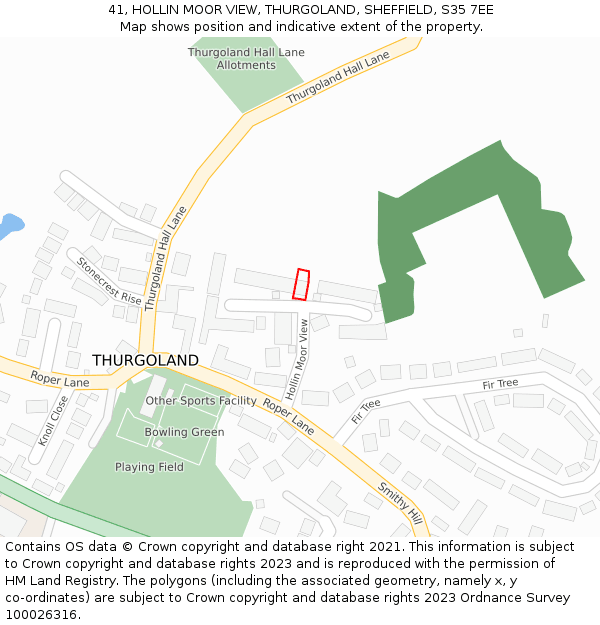 41, HOLLIN MOOR VIEW, THURGOLAND, SHEFFIELD, S35 7EE: Location map and indicative extent of plot
