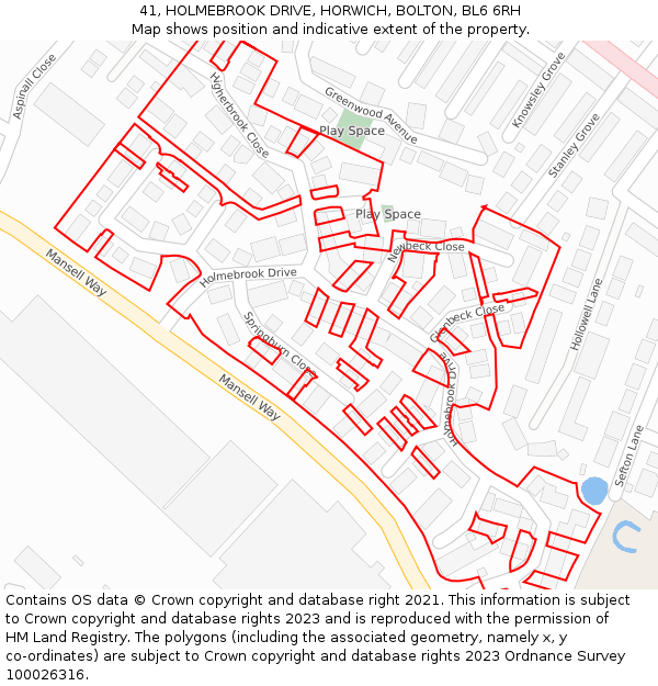 41, HOLMEBROOK DRIVE, HORWICH, BOLTON, BL6 6RH: Location map and indicative extent of plot