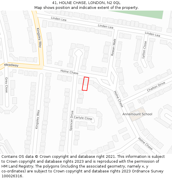 41, HOLNE CHASE, LONDON, N2 0QL: Location map and indicative extent of plot