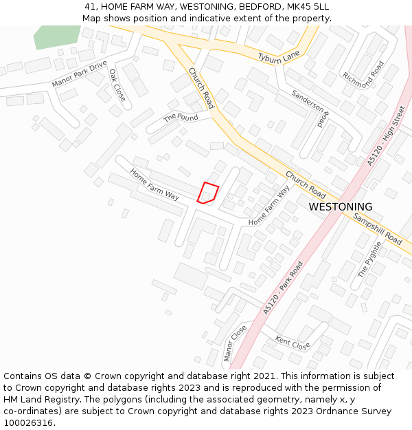 41, HOME FARM WAY, WESTONING, BEDFORD, MK45 5LL: Location map and indicative extent of plot