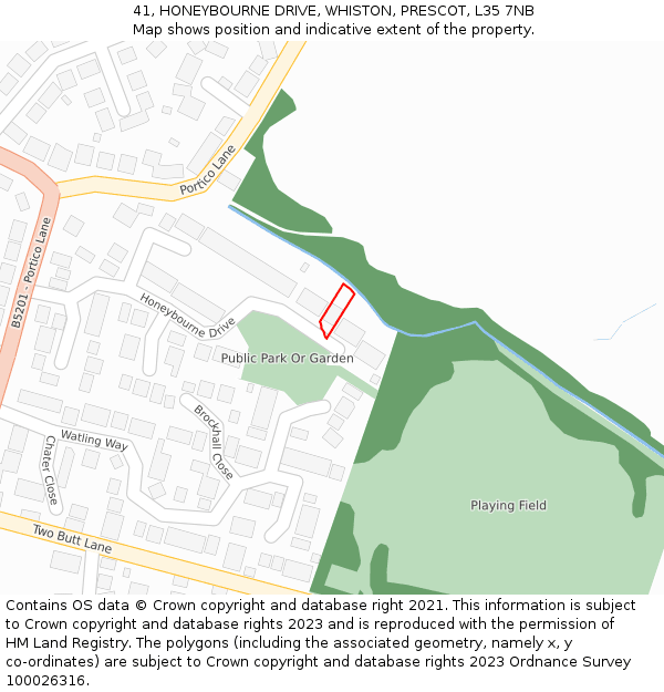41, HONEYBOURNE DRIVE, WHISTON, PRESCOT, L35 7NB: Location map and indicative extent of plot