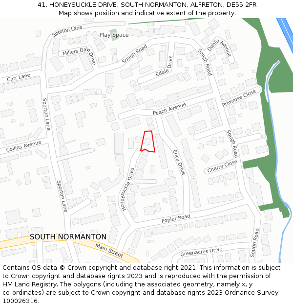 41, HONEYSUCKLE DRIVE, SOUTH NORMANTON, ALFRETON, DE55 2FR: Location map and indicative extent of plot