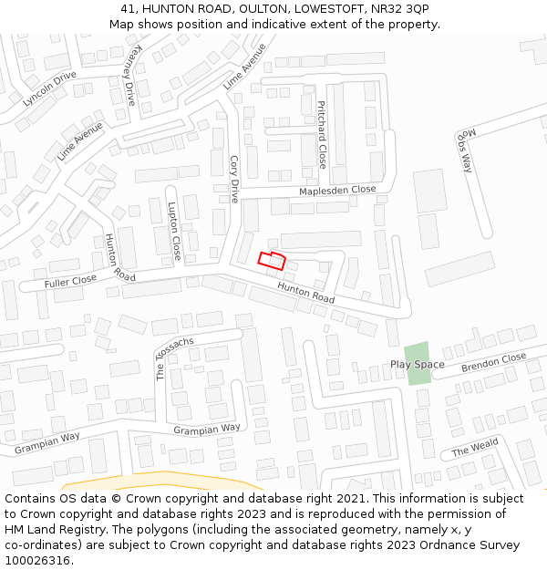41, HUNTON ROAD, OULTON, LOWESTOFT, NR32 3QP: Location map and indicative extent of plot