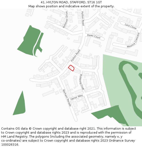 41, HYLTON ROAD, STAFFORD, ST16 1GT: Location map and indicative extent of plot