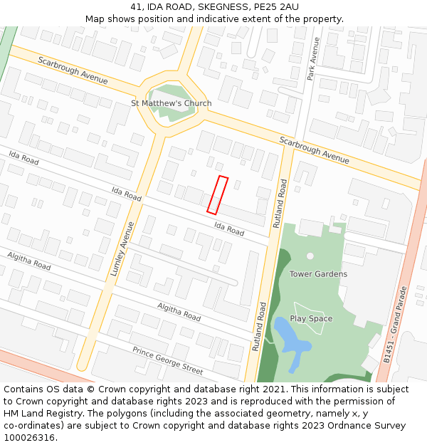 41, IDA ROAD, SKEGNESS, PE25 2AU: Location map and indicative extent of plot