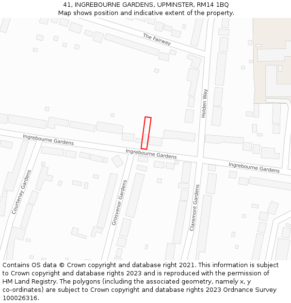 41, INGREBOURNE GARDENS, UPMINSTER, RM14 1BQ: Location map and indicative extent of plot