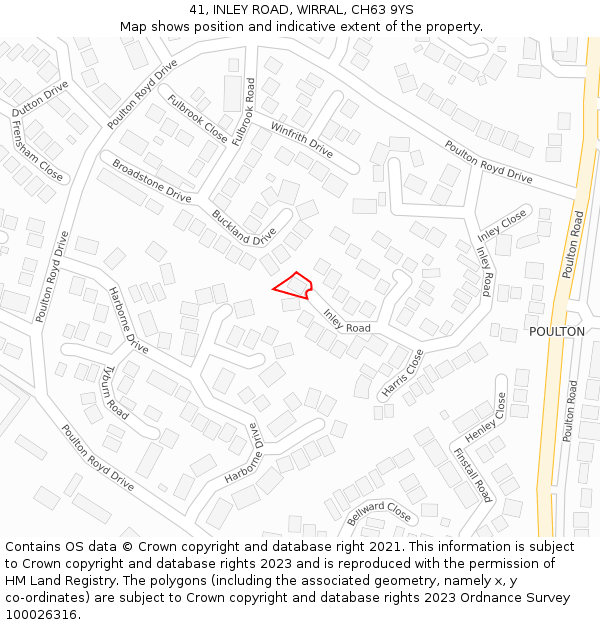 41, INLEY ROAD, WIRRAL, CH63 9YS: Location map and indicative extent of plot