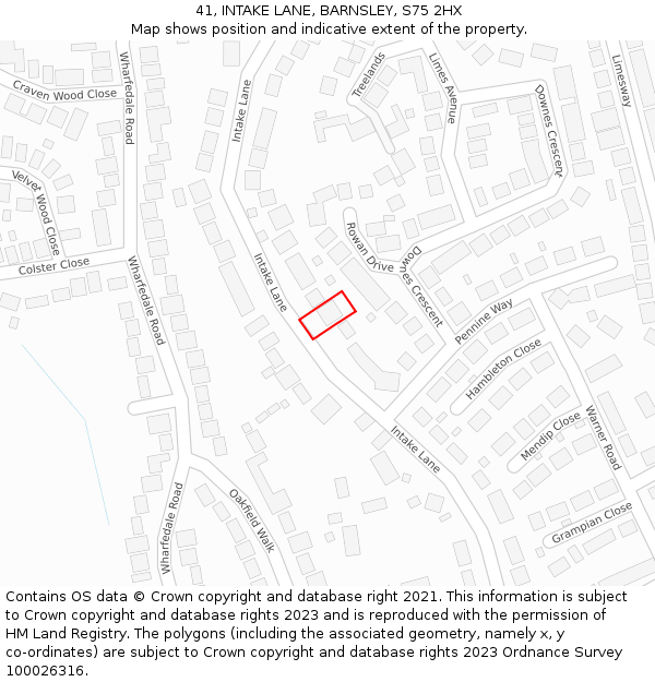 41, INTAKE LANE, BARNSLEY, S75 2HX: Location map and indicative extent of plot