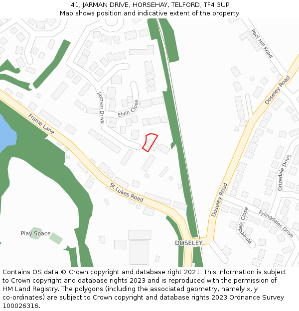41, JARMAN DRIVE, HORSEHAY, TELFORD, TF4 3UP: Location map and indicative extent of plot