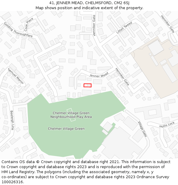 41, JENNER MEAD, CHELMSFORD, CM2 6SJ: Location map and indicative extent of plot