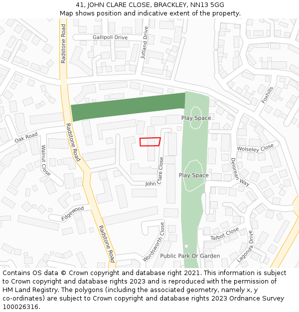 41, JOHN CLARE CLOSE, BRACKLEY, NN13 5GG: Location map and indicative extent of plot