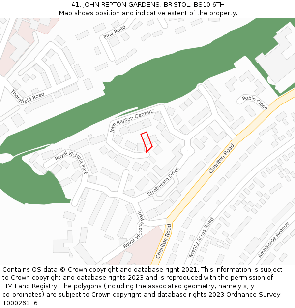 41, JOHN REPTON GARDENS, BRISTOL, BS10 6TH: Location map and indicative extent of plot