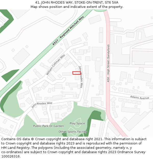 41, JOHN RHODES WAY, STOKE-ON-TRENT, ST6 5XA: Location map and indicative extent of plot