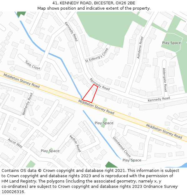 41, KENNEDY ROAD, BICESTER, OX26 2BE: Location map and indicative extent of plot