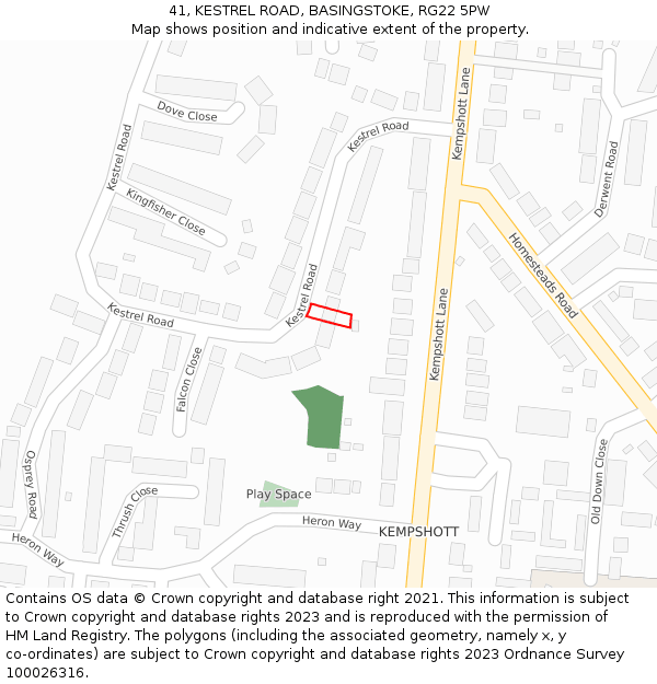 41, KESTREL ROAD, BASINGSTOKE, RG22 5PW: Location map and indicative extent of plot