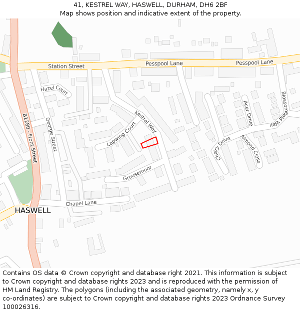 41, KESTREL WAY, HASWELL, DURHAM, DH6 2BF: Location map and indicative extent of plot