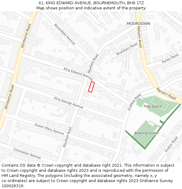 41, KING EDWARD AVENUE, BOURNEMOUTH, BH9 1TZ: Location map and indicative extent of plot