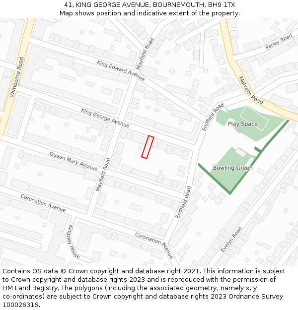 41, KING GEORGE AVENUE, BOURNEMOUTH, BH9 1TX: Location map and indicative extent of plot