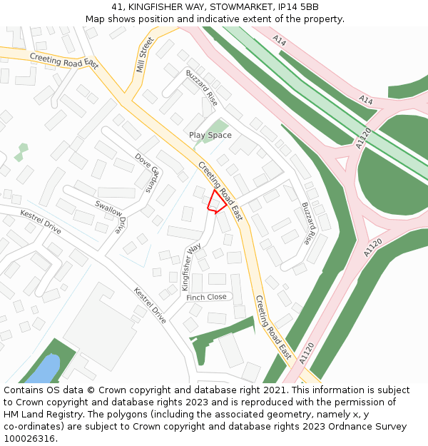 41, KINGFISHER WAY, STOWMARKET, IP14 5BB: Location map and indicative extent of plot
