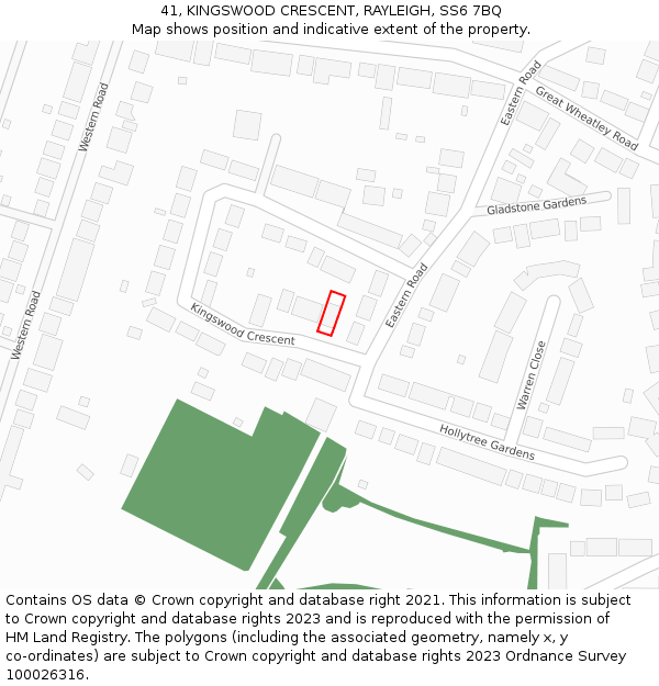 41, KINGSWOOD CRESCENT, RAYLEIGH, SS6 7BQ: Location map and indicative extent of plot