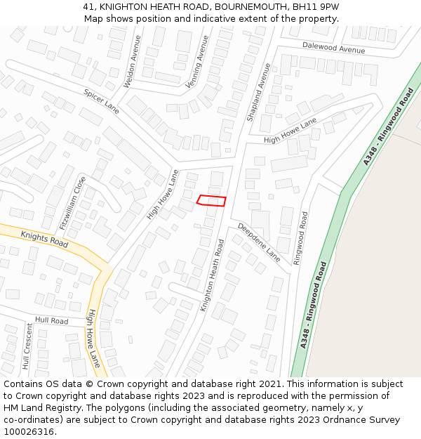 41, KNIGHTON HEATH ROAD, BOURNEMOUTH, BH11 9PW: Location map and indicative extent of plot