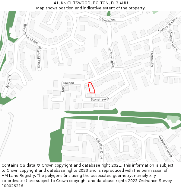 41, KNIGHTSWOOD, BOLTON, BL3 4UU: Location map and indicative extent of plot