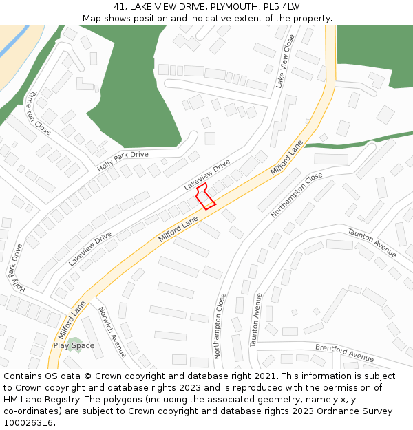 41, LAKE VIEW DRIVE, PLYMOUTH, PL5 4LW: Location map and indicative extent of plot