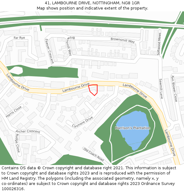 41, LAMBOURNE DRIVE, NOTTINGHAM, NG8 1GR: Location map and indicative extent of plot