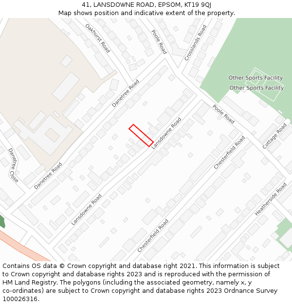 41, LANSDOWNE ROAD, EPSOM, KT19 9QJ: Location map and indicative extent of plot