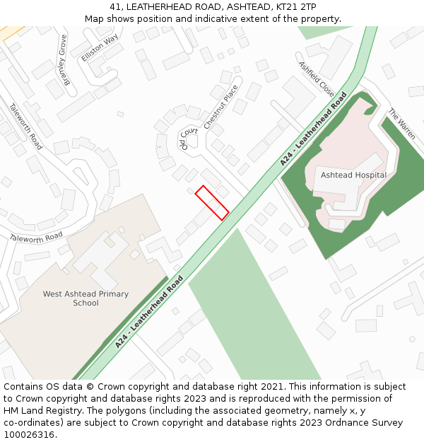 41, LEATHERHEAD ROAD, ASHTEAD, KT21 2TP: Location map and indicative extent of plot
