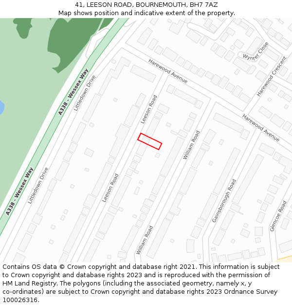41, LEESON ROAD, BOURNEMOUTH, BH7 7AZ: Location map and indicative extent of plot