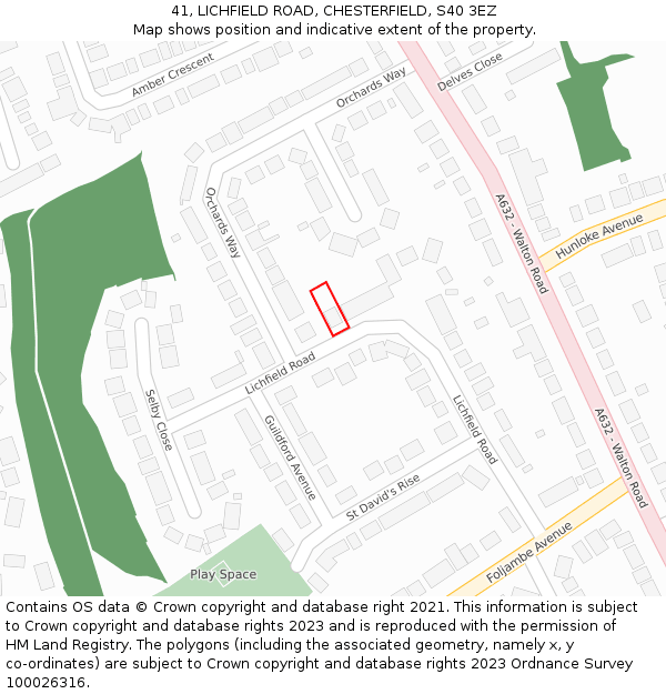 41, LICHFIELD ROAD, CHESTERFIELD, S40 3EZ: Location map and indicative extent of plot