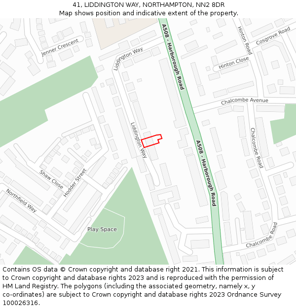 41, LIDDINGTON WAY, NORTHAMPTON, NN2 8DR: Location map and indicative extent of plot