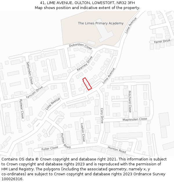 41, LIME AVENUE, OULTON, LOWESTOFT, NR32 3FH: Location map and indicative extent of plot